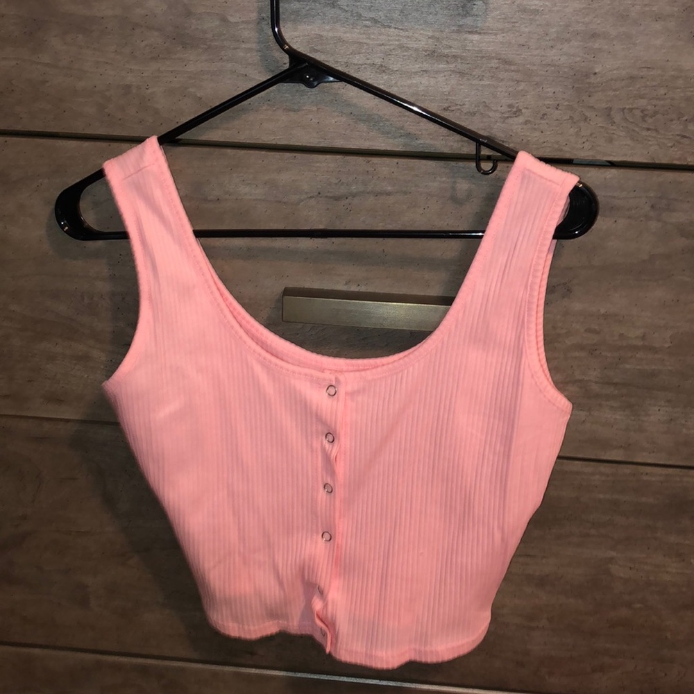 Pink button up crop top tank